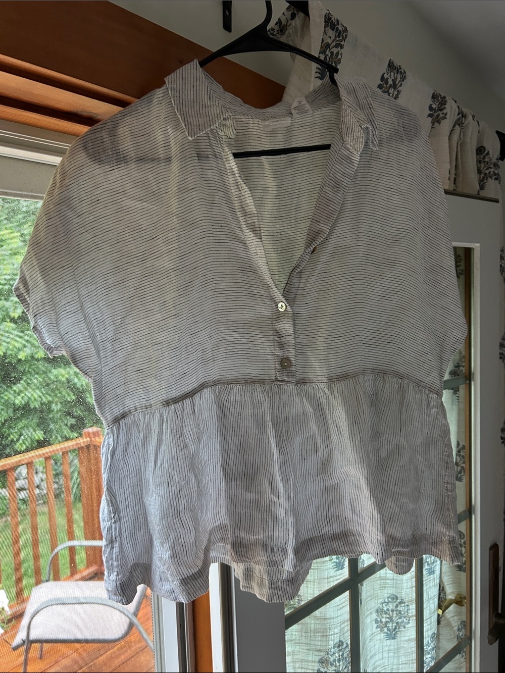 C&C California Light Blue and White Striped Short-Sleeve Peplum Top